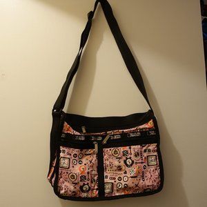 LeSportsac Pink Tick Tock Clock Expandable Crossbody Bag Tote